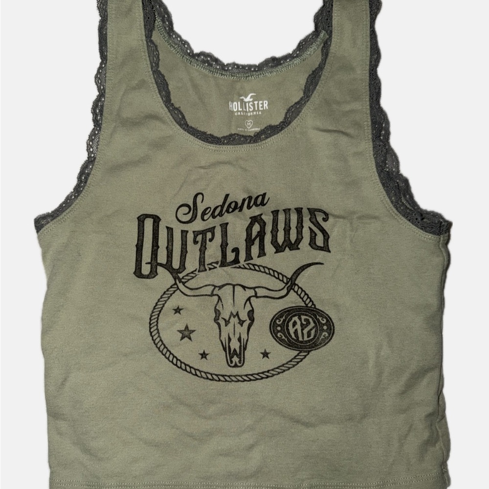 Hollister Olive Graphic Lace Tank
